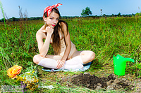 Tiny tit teen in field Tiny tit teen in field