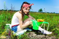 Tiny tit teen in field Tiny tit teen in field