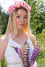 Horny girl with flowers