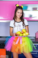 Model in a colorful skirt