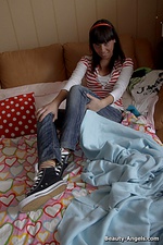 Hot teen takes off her jeans and masturbates Hot teen takes off her jeans and masturbates